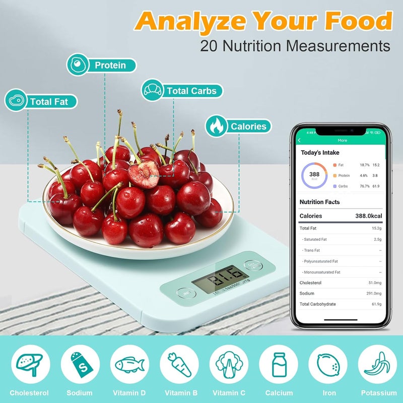 URAMAZ Smart Food Scales for Kitchen - Digital Food Scale with Nutritional Calculator Analysis App, Food Weight Scale Grams and Ounces, Food Scale for Weight Loss, Calories Counting, Meal Prep 0.1oz - Image 2